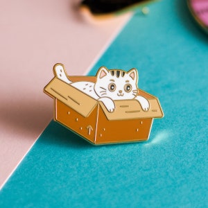 Box Cat Enamel Pin | Cat Enamel Pin | Kawaii Enamel Pin | Meow Enamel Pin | Kitty Enamel Pin | Cat Lover Pin