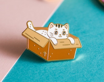 Box Cat Enamel Pin | Cat Enamel Pin | Kawaii Enamel Pin | Meow Enamel Pin | Kitty Enamel Pin | Cat Lover Pin