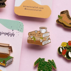 Tea and Books Enamel Pin Book Enamel Pin Book lover enamel pin Bookworm enamel pin Tea enamel pin image 2