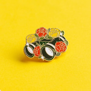 Floral Binoculars Enamel Pin: Gold-Plated Traveler Lapel Pin