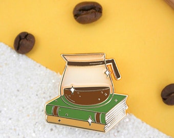 Coffee and Books Enamel Pin | Food Enamel Pin | Coffee enamel pin | Books enamel pin