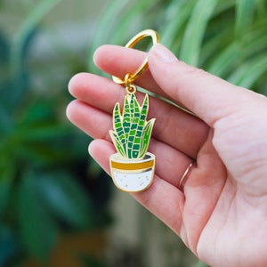 Snake Plant Enamel Keychain Houseplant Keychain Gift for plant parent Plant keychain Houses warming gift image 2