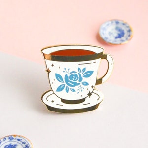Teacup Enamel Pin: Floral Tea Set Lapel Pin