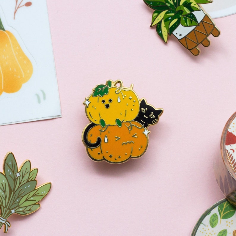 Pumpkin Enamel Pin Fall Enamel Pin Spooky Enamel Pin Cat Enamel Pin image 1