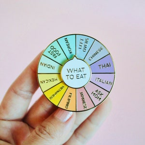 What To Eat Enamel Pin | Foodie Pin | Interactive Pin | Spinning Pin