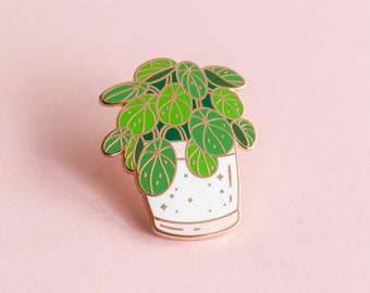 Épingle en émail Pilea | Épingle d'émail de plante d'intérieur | Broche émail plante en pot | Broche en émail amoureux des plantes