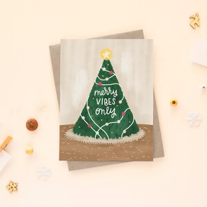 Merry Vibes Only Greeting Card Holiday Greeting Card Christmas Tree Greeting Card Cozy night holiday card Decking the halls card image 4