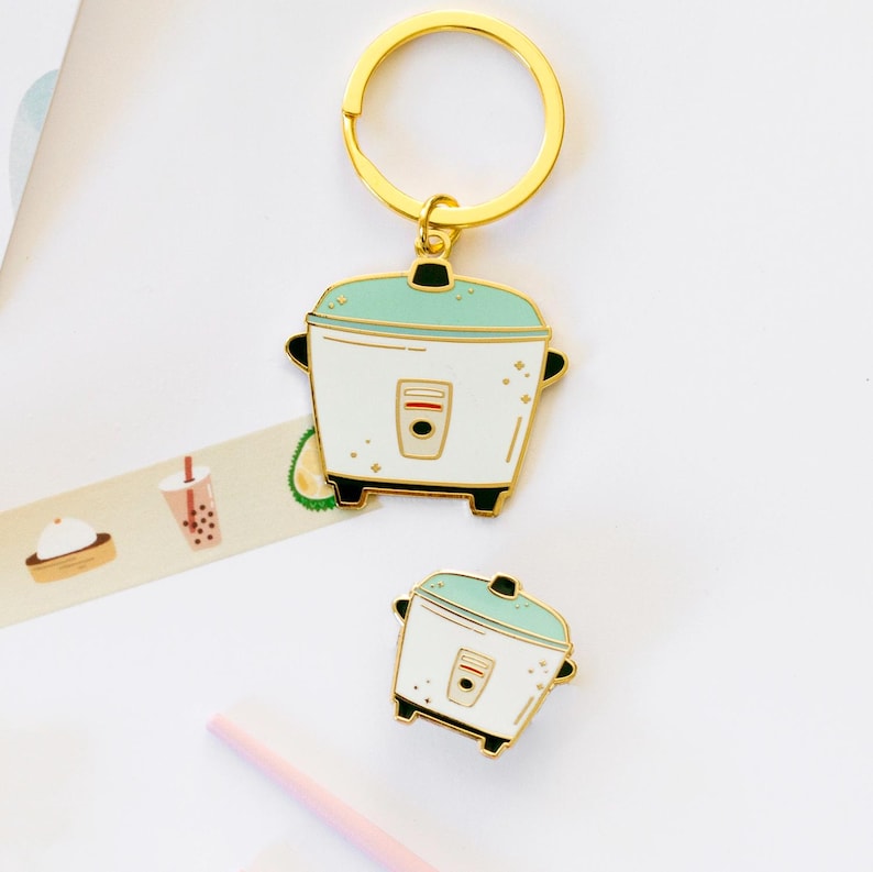 Rice Cooker Enamel Keychain | Asian Food Keychain - Etsy