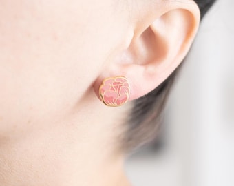 Pink Peony Stud Earrings: Gold-Plated Flower Earrings