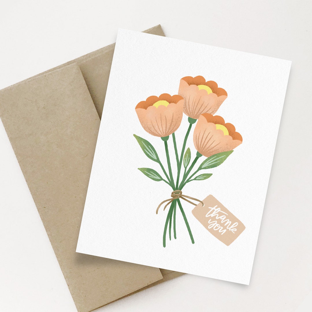 Floral Thank You Card: A2 Greeting Card With Kraft Envelope - Etsy