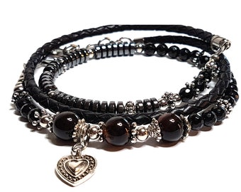 2 European Charm Bracelets Black Leather with Lobster Clasp 19cm N258