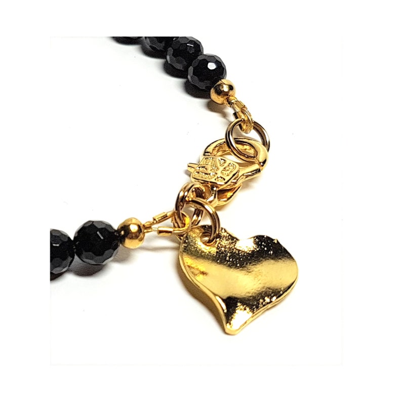 Beaded Bracelet personalized friendship bracelet gifts for women Black ONYX gemstone /& gold heart charm bracelet