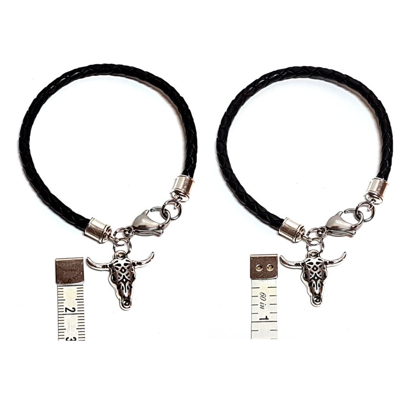 statement jewelry Leather bracelet men women personalized Silver Buffalo skull charm bracelet braided leather band stainless steel