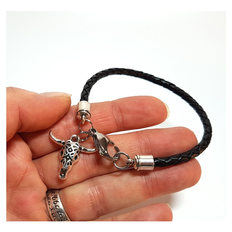 statement jewelry Leather bracelet men women personalized Silver Buffalo skull charm bracelet braided leather band stainless steel