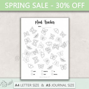 Printable Mood Tracker Butterflies | Notebook Tracker Moods Digital Download Planner | Bullet Journal Tracker Printables | CometsTailDesign