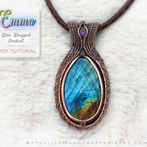 Emma : Wire Wrap Tutorial, Wire Wrapped Pendant Lesson, Jewelry Tutorial, Wire Jewelry Pattern for Beginners, Wire Wrapping PDF Download