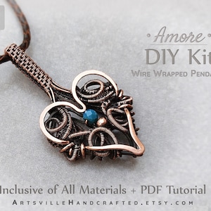 DIY Kit : Heart Pendant Making Kit, DIY Kits for Adults, Carft Kits for Adults, Wire Wrapping Kit, Wire Wrap Tutorial Kit, Jewelry Making