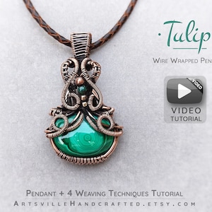 Video Tutorial: 4 Weaves + Tulip Pendant, Wire Wrap Jewelry Tutorial, Wire Wrapped Pendant Tutorial, Wire Wrap Tutorial, Wire Weave Tutorial