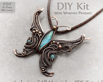Advance Level Full DIY Kit : Butterfly Pendant Making Kit, DIY Kits for Adults, Craft Kits for Adults, Jewelry Making Kit, Wire Wrap Kit