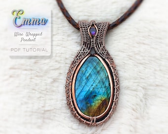 Emma : Wire Wrap Tutorial, Wire Wrapped Pendant Lesson, Jewelry Tutorial, Wire Jewelry Pattern for Beginners, Wire Wrapping PDF Download
