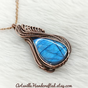 Labradorite Talisman Necklace, Wire Wrapped Pendant, Witchy Elvish Jewelry, Protection Crystal Necklace, Wirewrapped Jewelry, Gift for Her