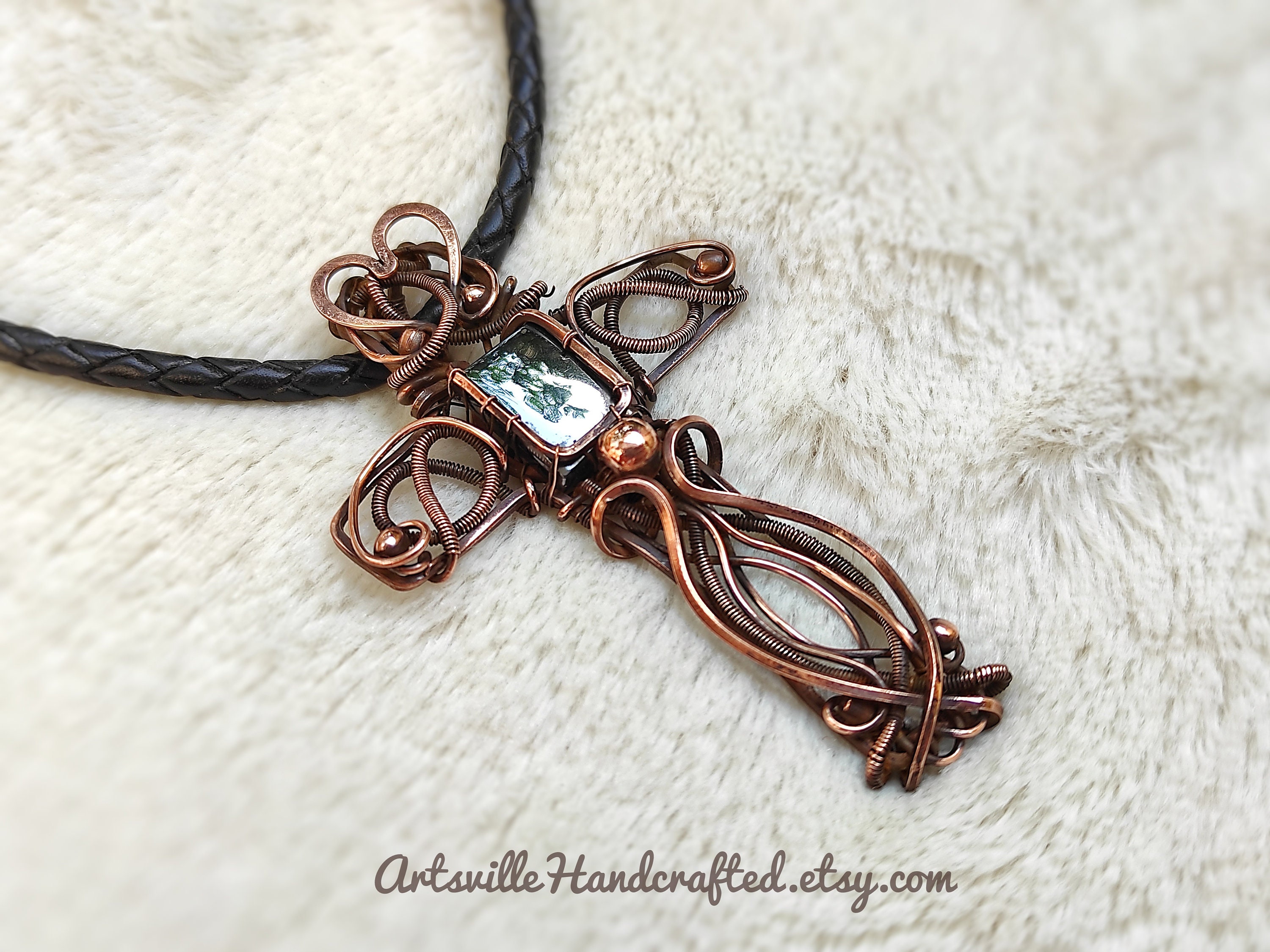 Wire Wrapped Cross Pendant Necklace, Cross Necklace for Men, Cross