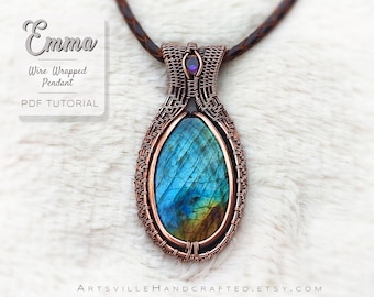 Emma : Wire Wrap Tutorial, Wire Wrapped Pendant Lesson, Jewelry Tutorial, Wire Jewelry Pattern for Beginners, Wire Wrapping PDF Download
