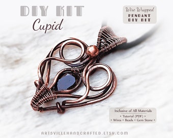 Cupid DIY Kit for Wire Wrapped Heart Pendant, Craft Kits for Adults, DIY Craft Kits for Adults, Teen Craft Kits, Easy Beginner Wire Wrap Kit