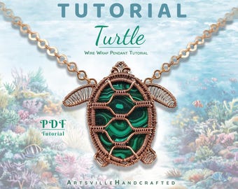 Wire Wrap Turtle Pendant Tutorial PDF – DIY Sea Turtle Wire Wrapping Jewelry Pattern – Wire Art Jewelry Making Guide PDF Craft Instructions