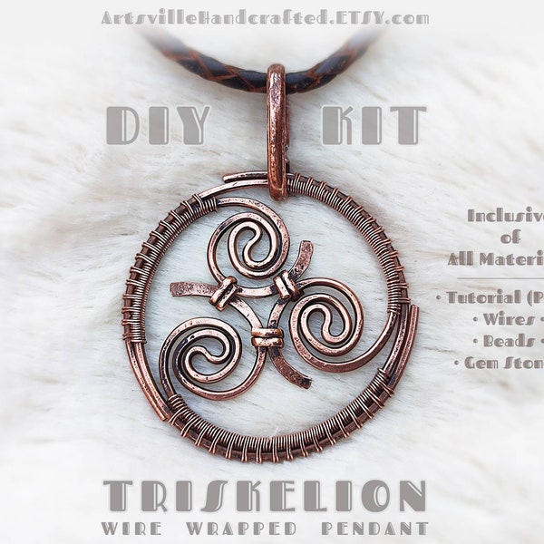 Triskelion Pendant DIY Kit with Tutorial : Beginner Wire Wrapping Kit, DIY Craft Kits for Adults, DIY Kits for Women, Gifts for Her Wire Kit
