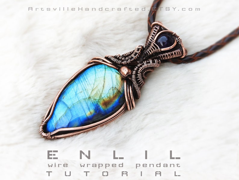Enlil Design Tutorial, step by step instructions to create this wire wrapped Pendant. Learn to set the stone and lots of weaving techniques.
