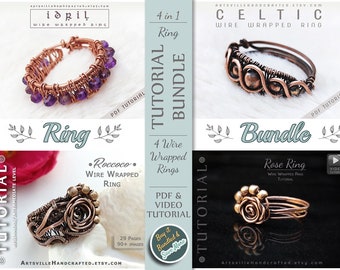 Beginners Ring Tutorial Bundle : Wire Wrap Ring Tutorial, Wire Jewelry, DIY Ring Tutorial, Jewellery Ring Making, DIY Craft, Gypsy Bohemian