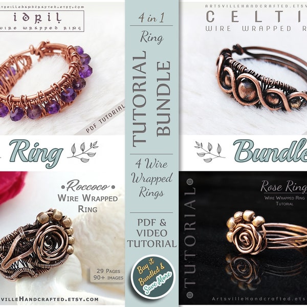 Beginners Ring Tutorial Bundle : Wire Wrap Ring Tutorial, Wire Jewelry, DIY Ring Tutorial, Jewellery Ring Making, DIY Craft, Gypsy Bohemian