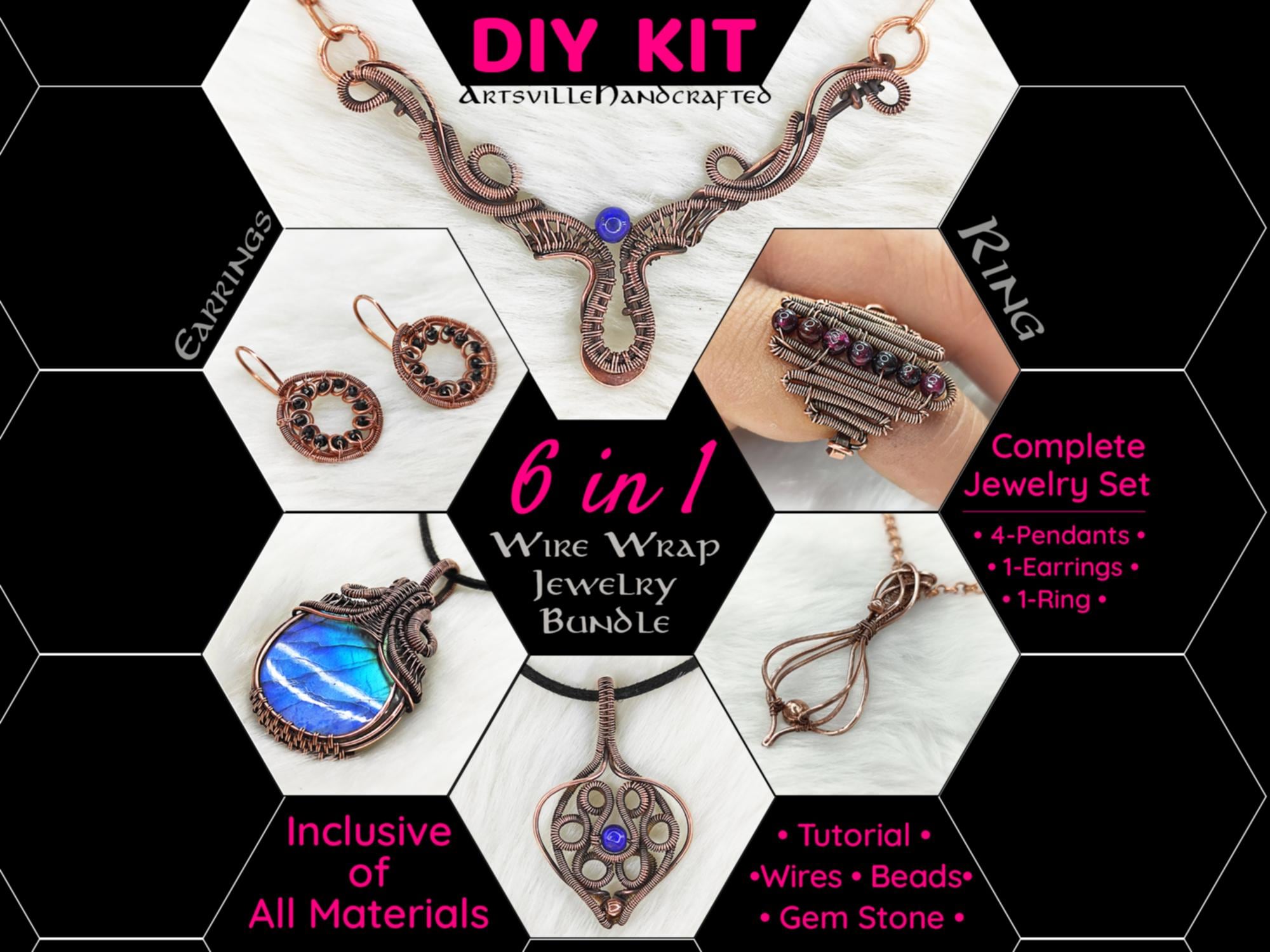 6 Projekte DIY Wire Wrap Schmuck Kit für Anfänger | Lernen Sie Wire Wrapping Techniken mit Materialien und einfache Schritt-für-Schritt-Anleitung