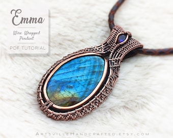 Emma : Wire Wrap Tutorial, Wire Wrapped Pendant Lesson, Jewelry Tutorial, Wire Jewelry Pattern for Beginners, Wire Wrapping PDF Download