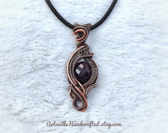 Amethyst Pendant Necklace, Wire Wrapped Jewelry, Wire Wrapped Pendant, Protection Necklace, Witchy Jewelry, Gift for Her, Crystal Necklace