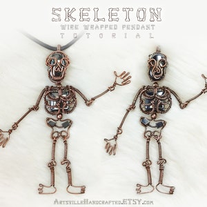 Create a striking wire wrapped skeleton pendant with this in-depth tutorial, offering step-by-step guidance for making unique Halloween-inspired jewelry pieces.