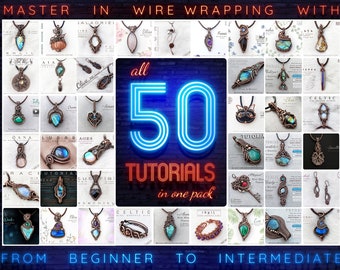 50 tutoriales en un solo paquete: tutoriales de envoltura de alambre, aprenda a envolver alambre para principiantes, fabricación de joyas de cristal, cómo crear colgantes con arte de alambre