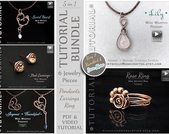 Tutorial Bundle : Wire Wrapping for Beginners Tutorials, Video Tutorial, Wire Wrap Tutorial, How to Wire Jewelry, Wire Jewelry Tutorials