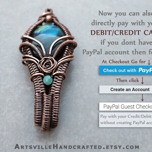 May include: A diagram explaining how to pay for an item using a debit or credit card, PayPal, or PayPal Guest Checkout. The text reads "Now you can also directly pay with your DEBIT/CREDIT CARD, if you dont have PayPal account then follows At Checkout Go for &darr; Check out with PayPal Then click &darr; Create an Account &darr; PayPal Guest Checkout Pay with your Credit/Debit card without creating PayPal account ARTSVILLE HANDCRAFTED.ETSY.COM"