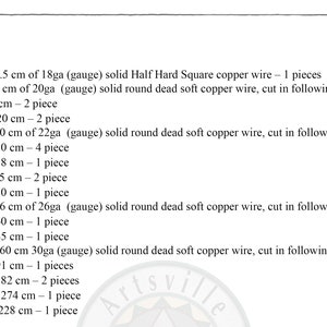 Peut inclure: Une liste de tailles et de longueurs de fil de cuivre en pouces et en centim&egrave;tres. Le fil est d&eacute;crit comme du fil de cuivre rond mort doux solide et du fil de cuivre carr&eacute; demi-dur solide. La liste comprend le calibre du fil et le nombre de pi&egrave;ces n&eacute;cessaires.