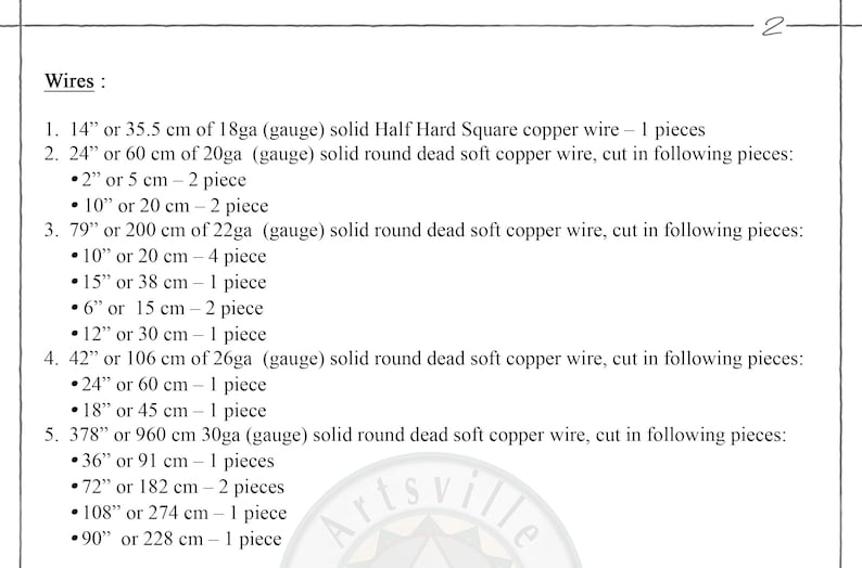 Peut inclure: Une liste de tailles et de longueurs de fil de cuivre en pouces et en centim&egrave;tres. Le fil est d&eacute;crit comme du fil de cuivre rond mort doux solide et du fil de cuivre carr&eacute; demi-dur solide. La liste comprend le calibre du fil et le nombre de pi&egrave;ces n&eacute;cessaires.
