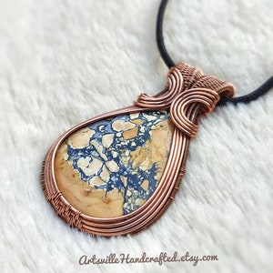 Jasper Wire Wrapped Pendant Necklace, Protection Amulet, Elven Jewelry Mindfulness Gifts, 50th Birthday Gift for Her, 7th Anniversary Gift