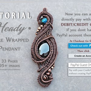 Peut inclure: Un tutoriel pour un pendentif en fil de fer avec 33 pages et plus de 95 images. Le pendentif pr&eacute;sente une pierre noire, une pierre bleue et du fil de cuivre. Le tutoriel comprend des instructions sur la fa&ccedil;on de payer par carte de d&eacute;bit ou de cr&eacute;dit ou via PayPal.