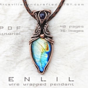 Wire Wrap Tutorial for Enlil Design. Gorgeous Wire Wrap Jewelry Tutorial, teaches you to create this two cabochon pendant. Instant download in PDF format.