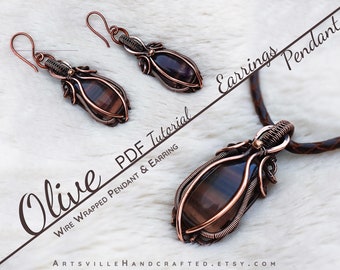 Olive: Wire Wrap Tutorial, Wire Wrapping Tutorial, Wire Jewelry Tutorial, Wire Wrapped Pendant Earrings, Wire Art Earrings Beginners Bundle