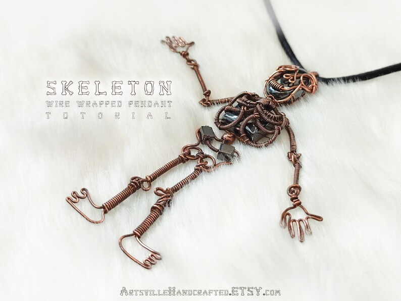 This DIY tutorial provides clear instructions for making a wire wrapped skeleton pendant, perfect for Halloween jewelry projects and adding a hauntingly beautiful touch to your fall crafts.