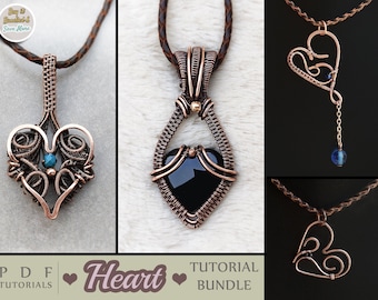 Heart Pendant Tutorials Bundle : Wire Wrapping, Wire Wrap Tutorial, Heart Jewellery Pattern, Wire Jewelry Tutorials Jewelry Making Beginners