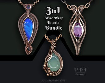 Bundel met zelfstudies draadwikkelhanger – 3 pdf-gidsen voor het maken van sieraden met edelstenen, draadwikkeltechnieken voor beginners, gevorderden en doe-het-zelvers