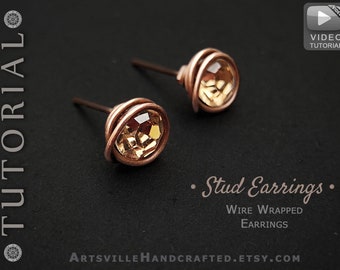 Wire Wrap Earring Tutorial, Wire Wrapping Video Tutorial, 5 Minute Crafts, Wire Wrap Tutorial, Earring Pattern, Stud Earring Tutorial
